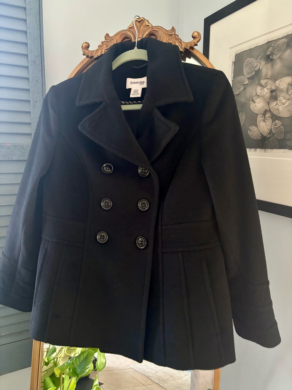 St. John's Bay Women's Black Double-Breasted Wool Peacoat